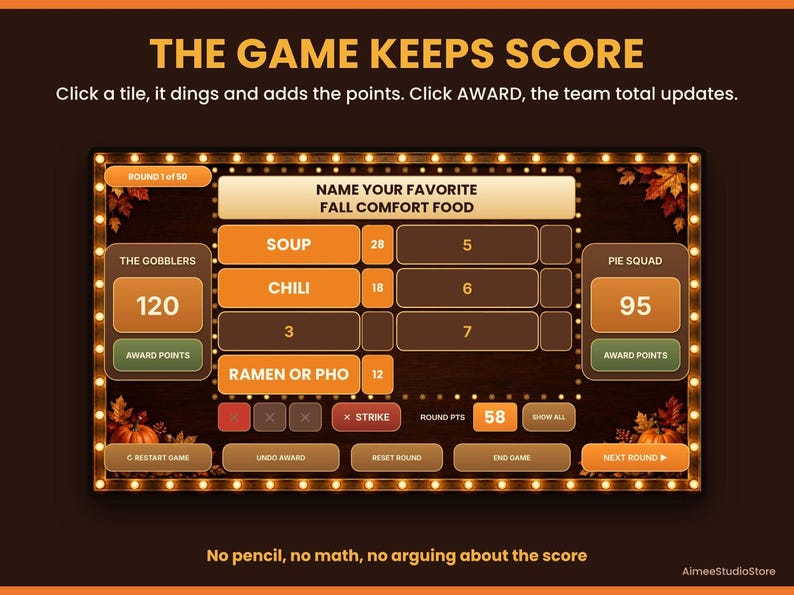 An instructional slide demonstrating how the game keeps score automatically by clicking tiles.