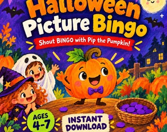 Gra w bingo na Halloween dla dzieci, karty do druku z grą w bingo na Halloween na imprezę klasową i wieczór rodzinny, aktywność dla przedszkolaków