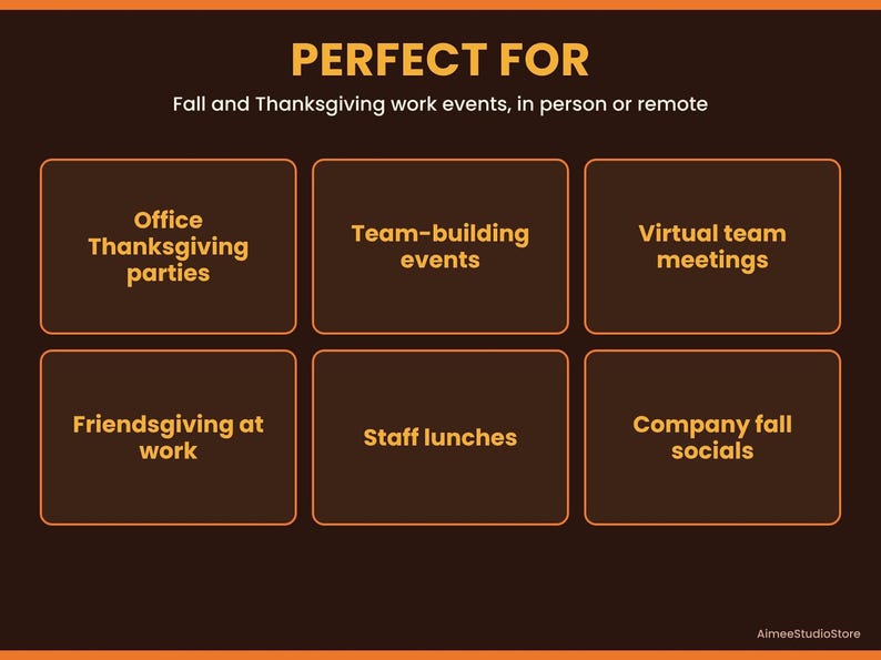 A list of recommended use cases including office Thanksgiving parties, team-building, and virtual meetings.