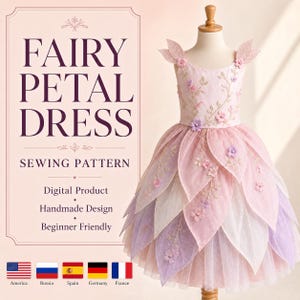 Fairy Petal Dress Sewing Pattern PDF, Girls Princess Dress Pattern, Flower Girl Tulle Costume, Beginner Digital Download