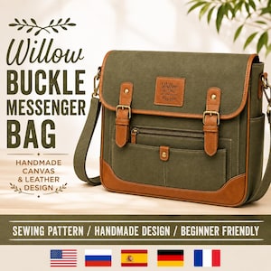 Willow Buckle Messenger Bag Sewing Pattern, Canvas Crossbody Tutorial (PDF Download)