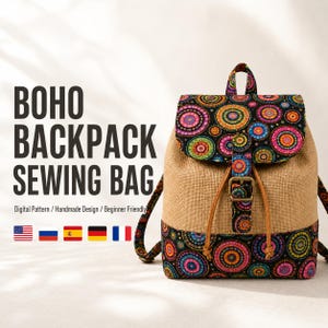 Boho Backpack Sewing Pattern PDF, Drawstring Flap Backpack Pattern, Jute Burlap Bag Tutorial, Beginner Friendly Digital Sewing Pattern