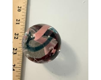 Vintage Art Glass Paperweight with Pink and Dark Swirling center