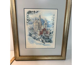 framed Lithograph print siegfried Piechowski "king's castle Neuschwanstein"24x20