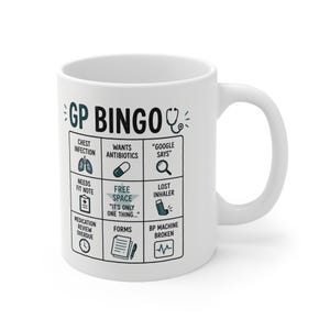Taza de bingo para médicos de cabecera, regalo divertido para médicos de cabecera, taza de café para colegas médicos.
