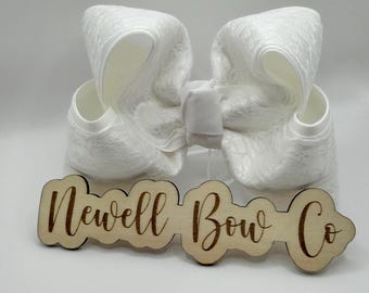 White satin lace boutique hair bow