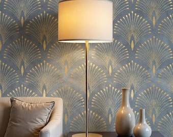Art Deco Geometric Gold Fan Wallpaper, Gatsby Style Peel and Stick Mural, Mid Century Modern Decor, Glam Accent Wall, Luxury Retro Decor