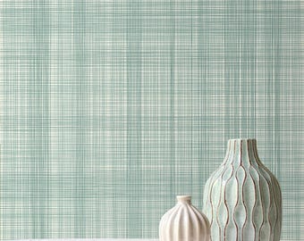 Green Linen Peel and Stick Wallpaper, Modern Grasscloth Wall Mural, Geometric Office Wallpaper