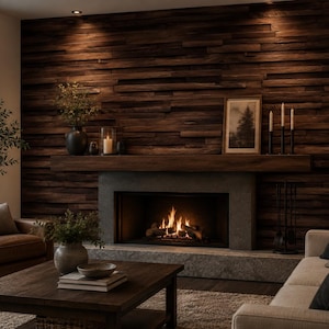Dark Walnut 3D Texture Wood Wallpaper, Rustic Farmhouse Reclaimed Wood Wall Panel, Modern Industrial Office Wall Decor, Cabin Vibe