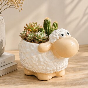 Sheep Succulent Planter, Rustic Animal Flower Pot, Farmhouse Decor, Small Plant Container