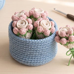 Crochet Flower Bouquet Coaster Pattern | 3D Floral Storage Pot (PDF Digital Download)