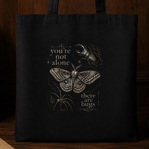 Gothic Tote Bag, Moth Beetle Spider Canvas | Dark Academia | Black Cotton Front Print | OAD117