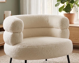Moderner Akzentstuhl, flauschiger runder Stuhl, Wohnzimmerstuhl, Schlafzimmer-Loungesessel, gemütlicher Lesesessel, minimalistische Einrichtung