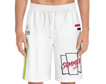 Summer Surf Graphic Board Shorts | Men's White AOP Swim Trunks