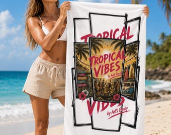 Tropical Vibes Beach Towel | Retro Palm Surf Graphic