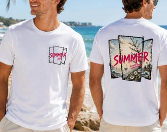 Summer Panel Scenic T-Shirt | Retro Floral Beach Illustration