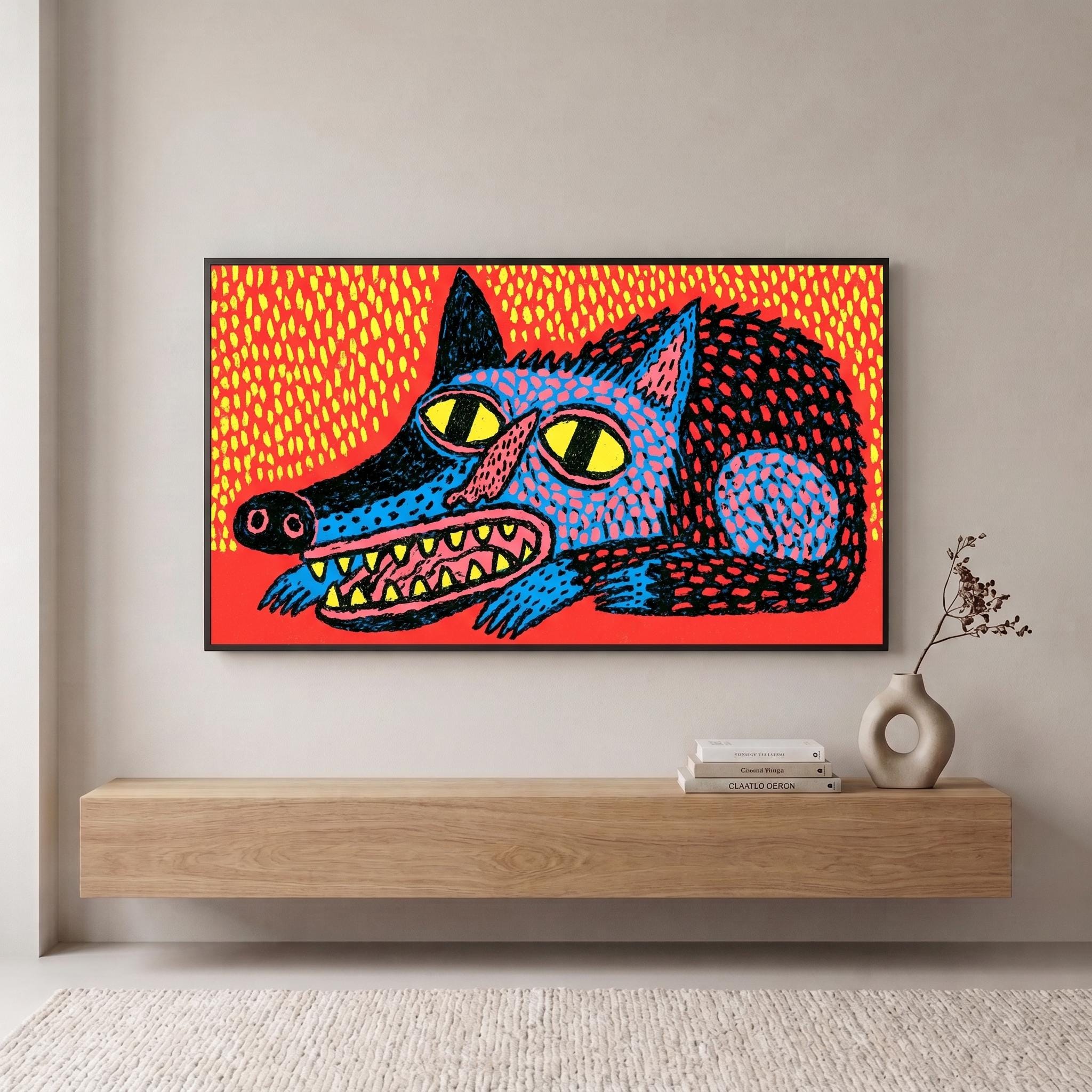 Weird Animal TV Art, Samsung Frame Folk Print, Maximalist Monster Digital Art, Quirky Colorful Creature Decor, Digital Download
