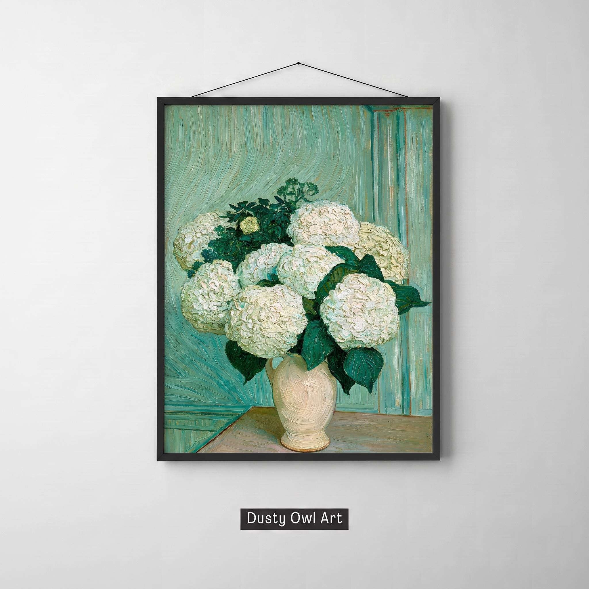 Moody Green Floral Oil Painting Print, Romantic Landscape Wall Art (Digital Download)