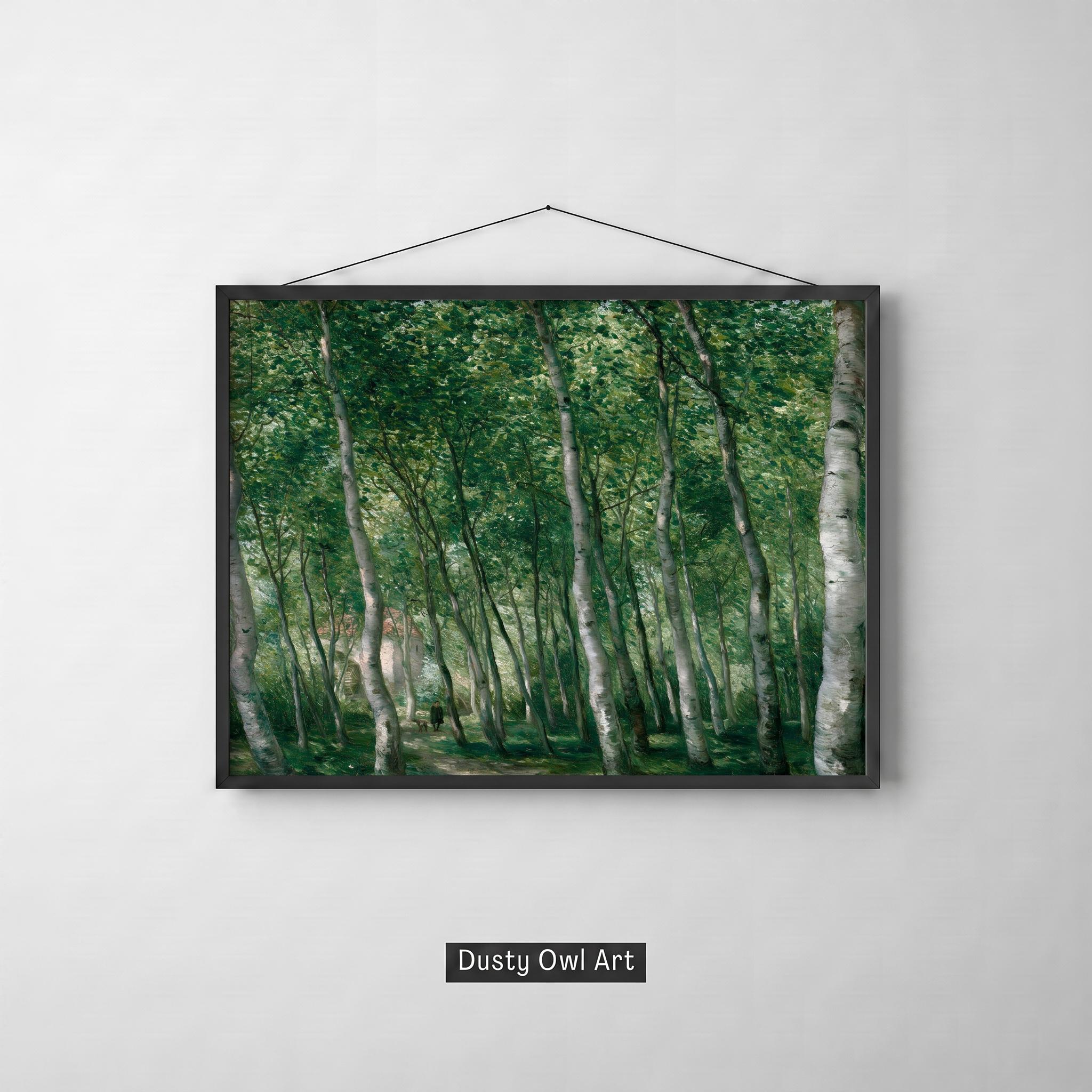 Impressionist Forest Print, Hidden Village, Dark Academia Wall Art (Digital Download)