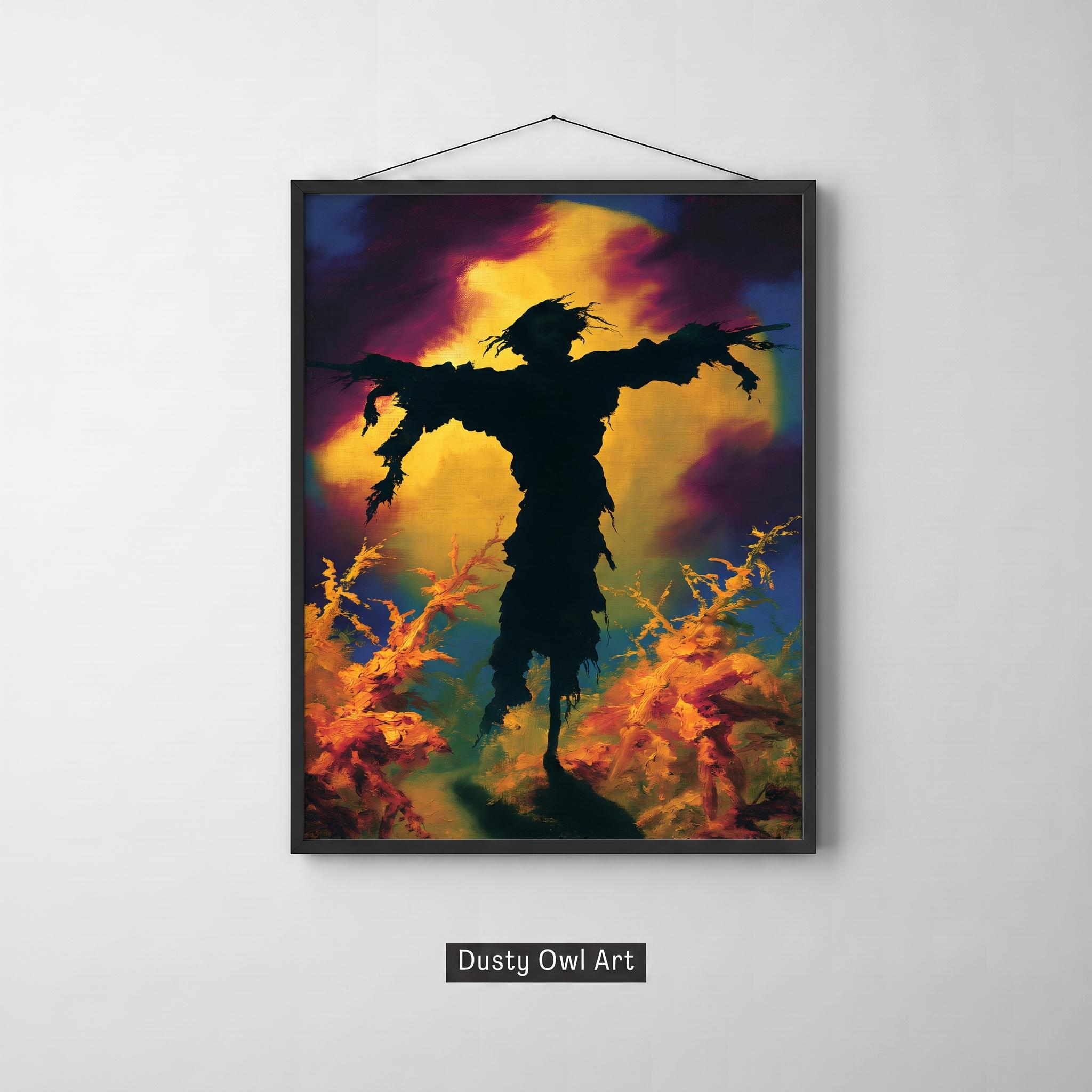 Scarecrow Print, Spooky Halloween Wall Art, Creepy Scarecrow Silhouette Decor, Dark Academia Fall Card, Digital Download