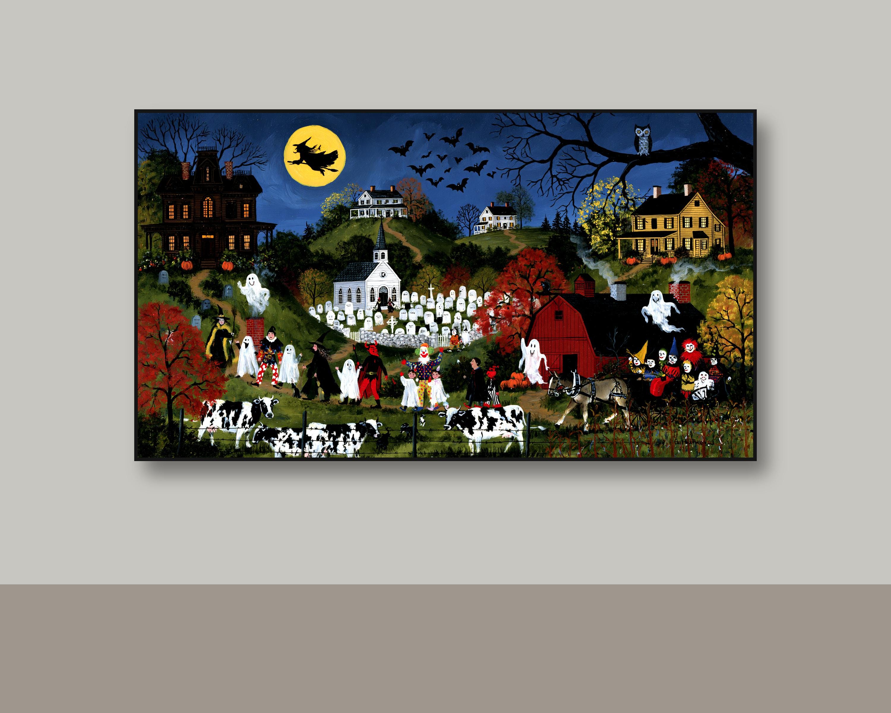 Halloween Frame TV Art Folk Witch Village Haunted Mansion