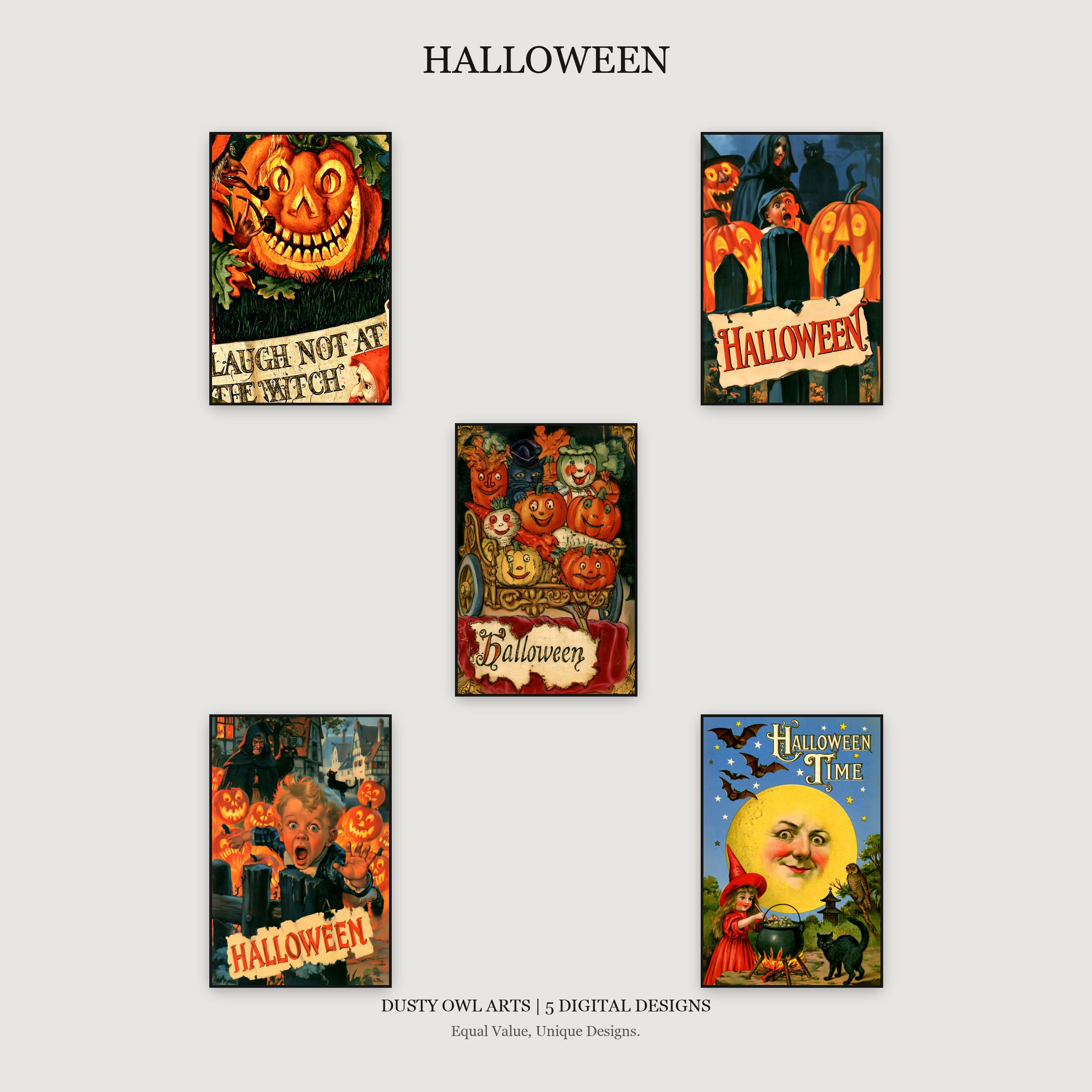 Halloween Postcard Printable | Vintage Witch and Jack-o'-Lantern Greeting Card | Digital Download