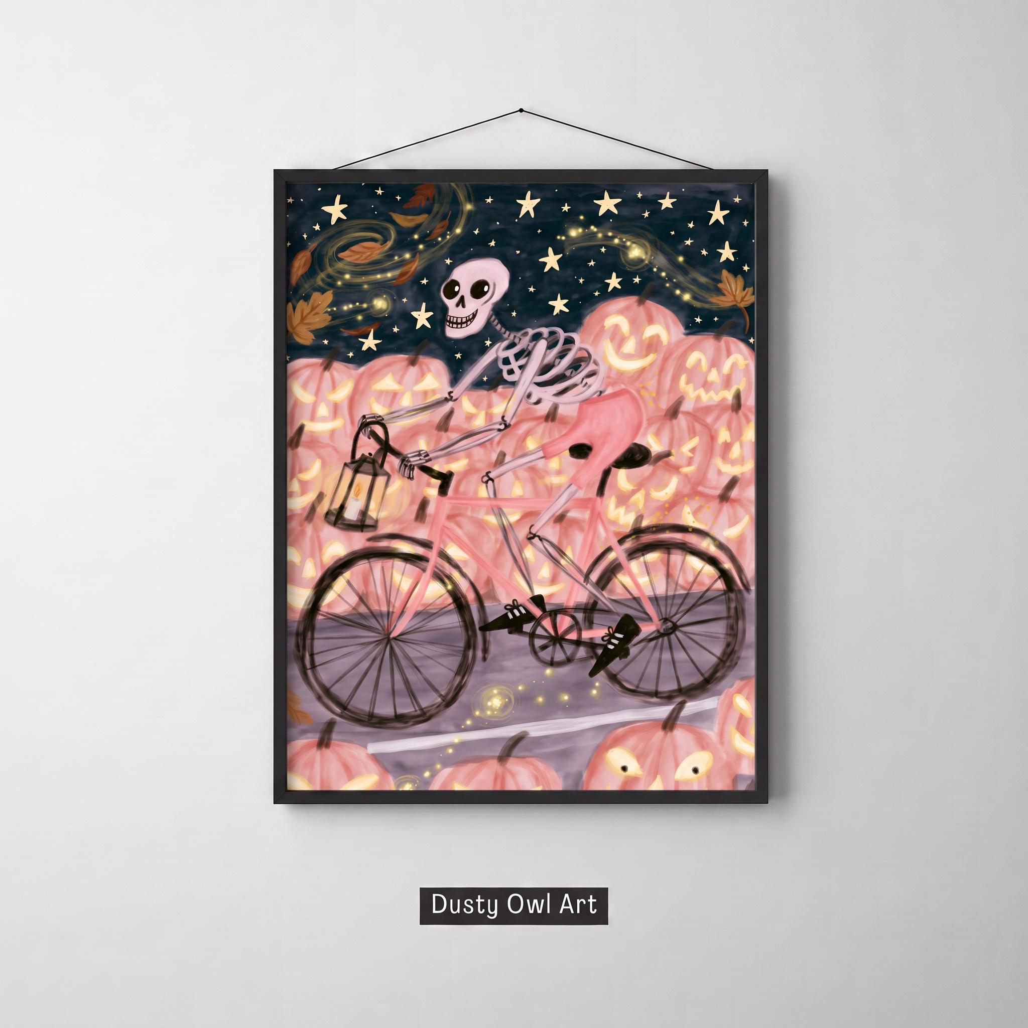 Halloween Night Cycling Print, Spooky Moody Oil Painting Wall Art, Gothic Dark Academia Decor, Autumn Halloween Printable, Digital Download