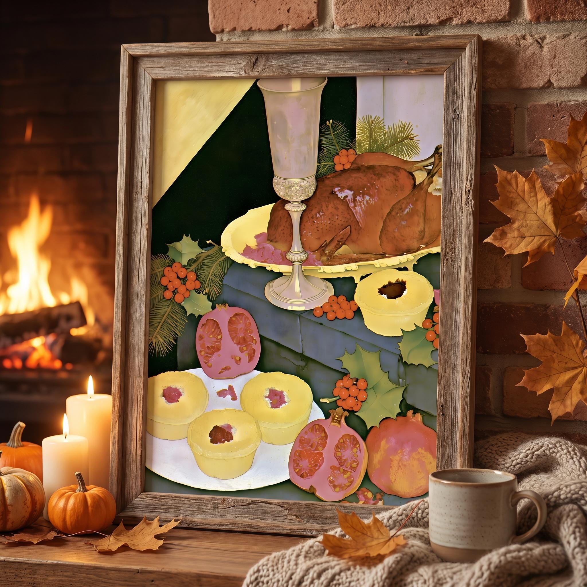 Moody Christmas Still Life Print, Vintage Art Nouveau Wall Art, Holiday Oil Painting Decor, Dark Academia Christmas, Digital Download