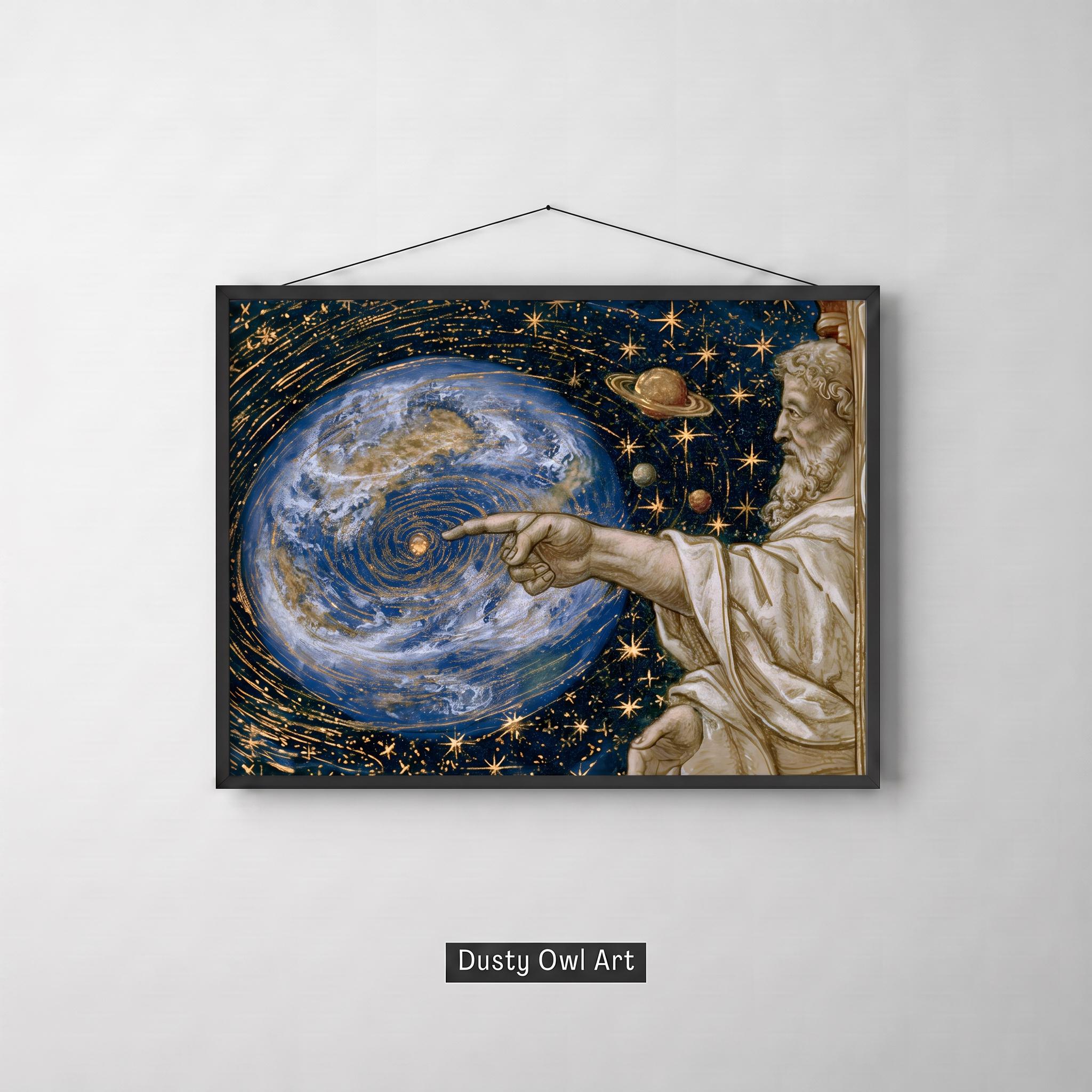 Renaissance Creator Print, Celestial Earth Art, Dark Academia Oil Painting (Digital Download)