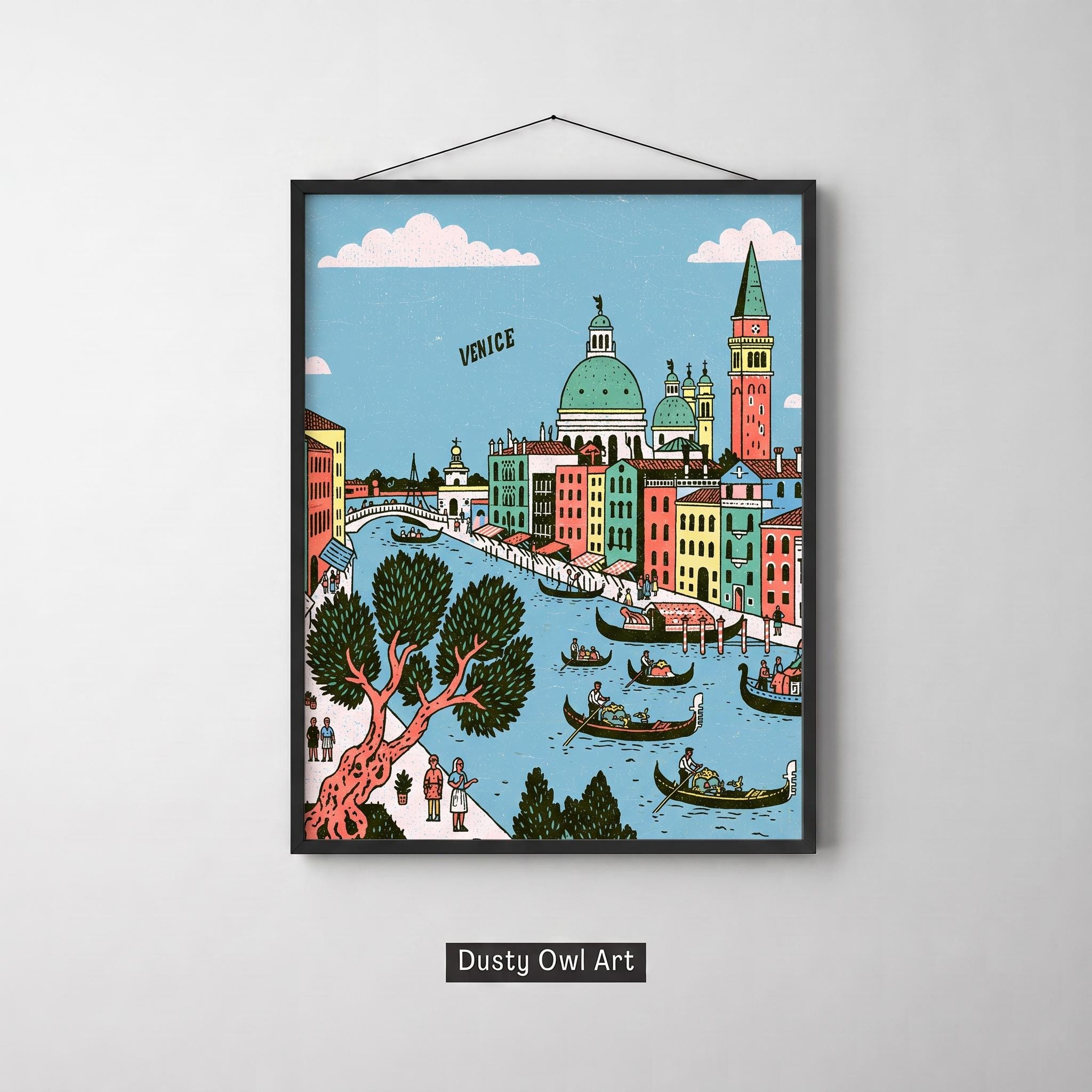 Venice Historical Print, Naive Graphic Folk-art Printable Art, Venice (Digital Download)
