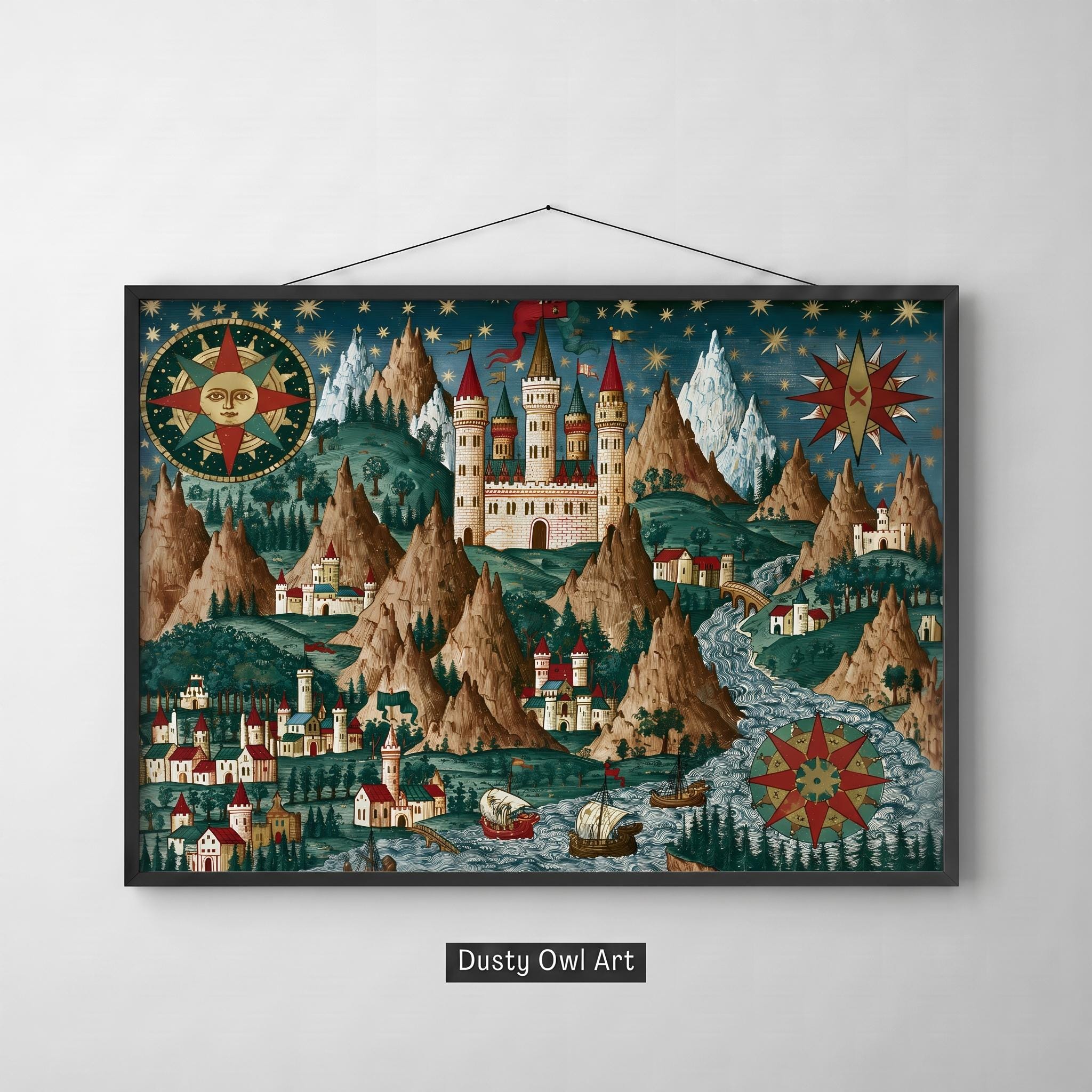 Vintage Fairytale Map Print, Medieval Cartography Art, Fantasy Castle Illustration (Digital Download)