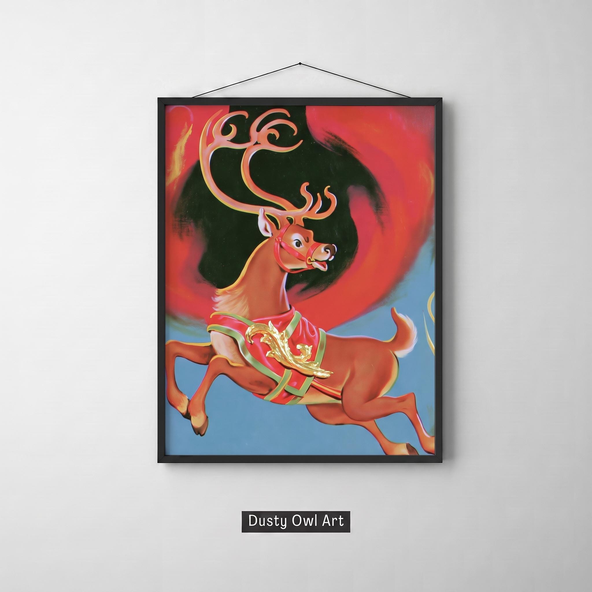 Retro Reindeer Print, Vintage Christmas Reindeer Wall Art, Mid Century Holiday Card Printable, Kitsch Xmas Decor, Digital Download