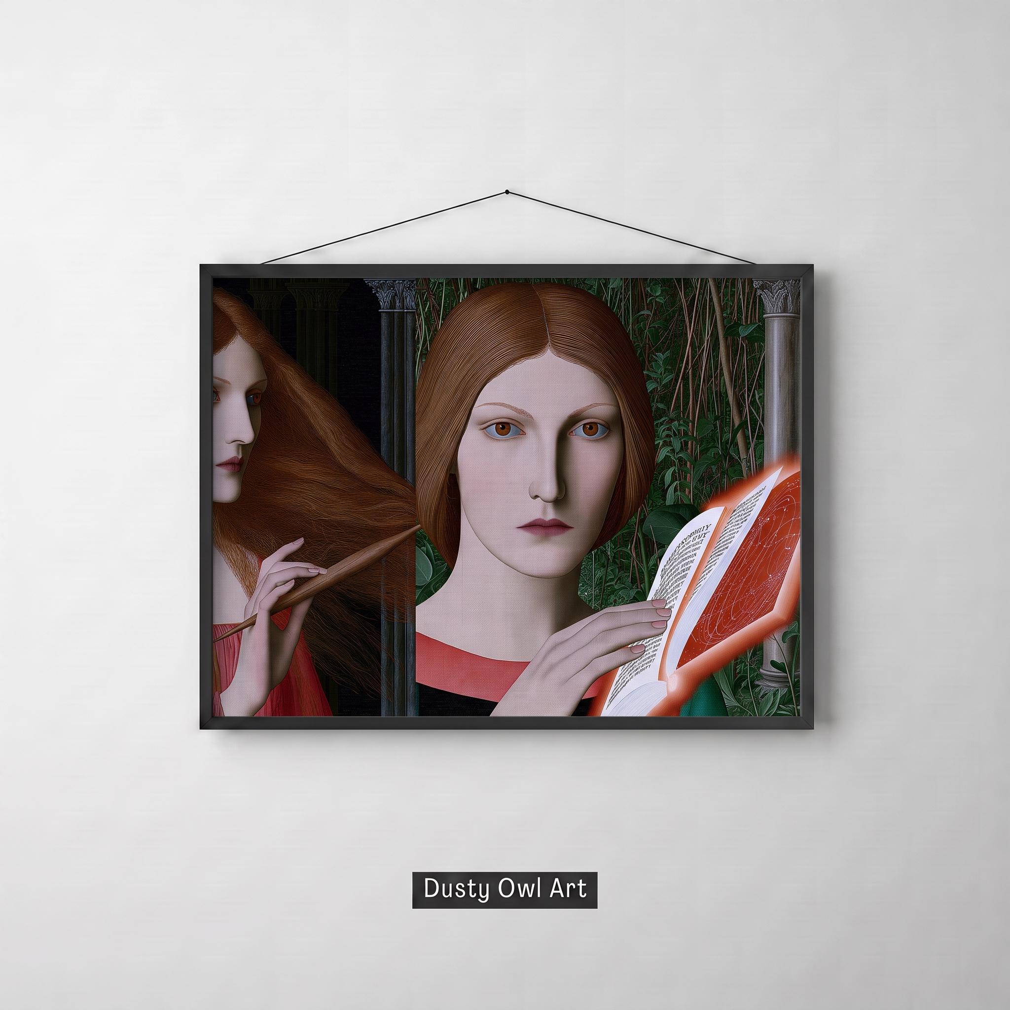 Pre Raphaelite Print, Dark Academia Wall Art, Renaissance Women Portrait, Witchy Philosophy Book Decor, Digital Download