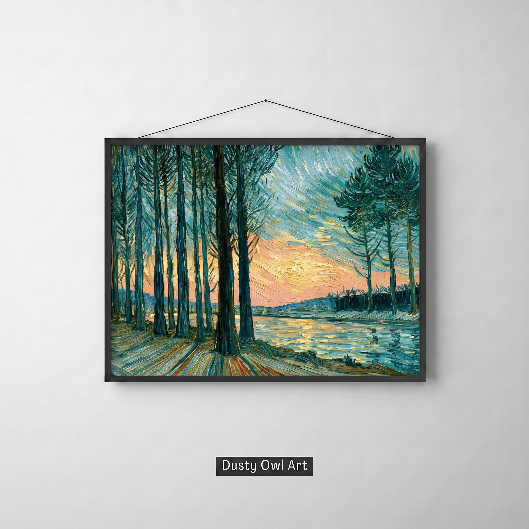 Van Gogh Style Golden Autumn Poplar Trees Print, Post-Impressionist Wall Art (Digital Download)