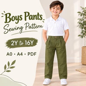 Patron de couture PDF pour pantalon plissé garçon | Patron de pantalon enfant | Pantalon habillé pour tout-petit avec poches | Patron de chino enfant