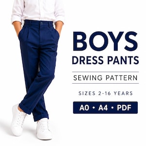 Patron de couture PDF pour pantalon garçon | Patron de pantalon enfant | Pantalon garçon | Pantalon à plis | Tailles 2-16 ans