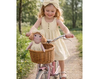 Girls Classic Yellow Dress & Matching Doll Set – Handmade Cotton, Nina
