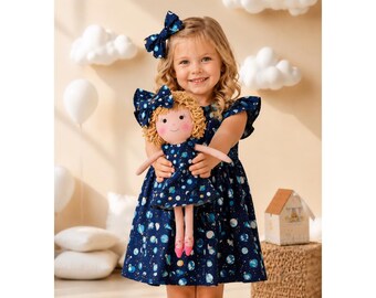 Girls Space Dress & Matching Doll Set – Handmade Cotton, Aninha