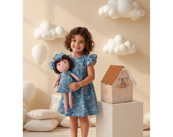 Girls Under the Sea Dress & Matching Doll Set – Handmade Cotton, Nelinha