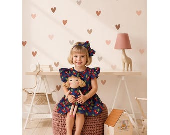 Girls Cherry Dress & Matching Doll Set – Handmade Cotton, Nina