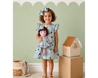 Girls Ballerina Dress & Matching Doll Set – Handmade Cotton, Nelinha