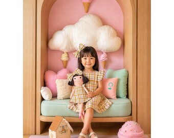 Girls Gingham Dress & Matching Doll Set – Handmade Cotton, Alice