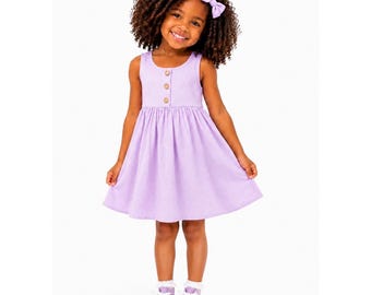 Handmade Girls Classic Lavender Cotton Dress – Toddler & Baby