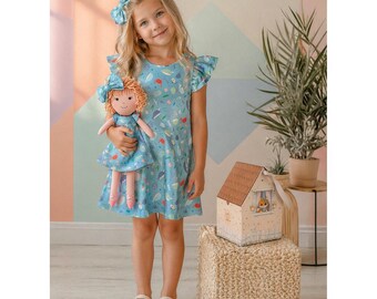 Girls Under the Sea Dress & Matching Doll Set – Handmade Cotton, Aninha
