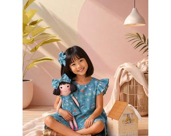 Girls Under the Sea Dress & Matching Doll Set – Handmade Cotton, Alice