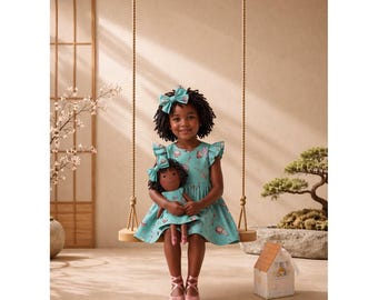 Girls Ballet Dress & Matching Doll Set – Handmade Cotton, Bella