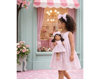 Girls Classic Pink Dress & Matching Doll Set – Handmade Cotton, Manu