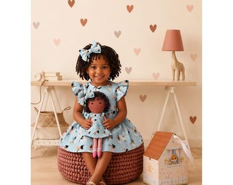 Girls Ballerina Dress & Matching Doll Set – Handmade Cotton, Bella