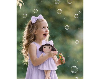 Girls Classic Lavender Dress & Matching Doll Set – Handmade Cotton, Alice