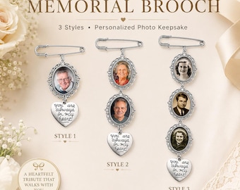 Broche personalizado para ramo conmemorativo / Pin de boda con foto personalizada / Amuleto para ramo de novia / Regalo de recuerdo / Pin de solapa en memoria de un ser querido